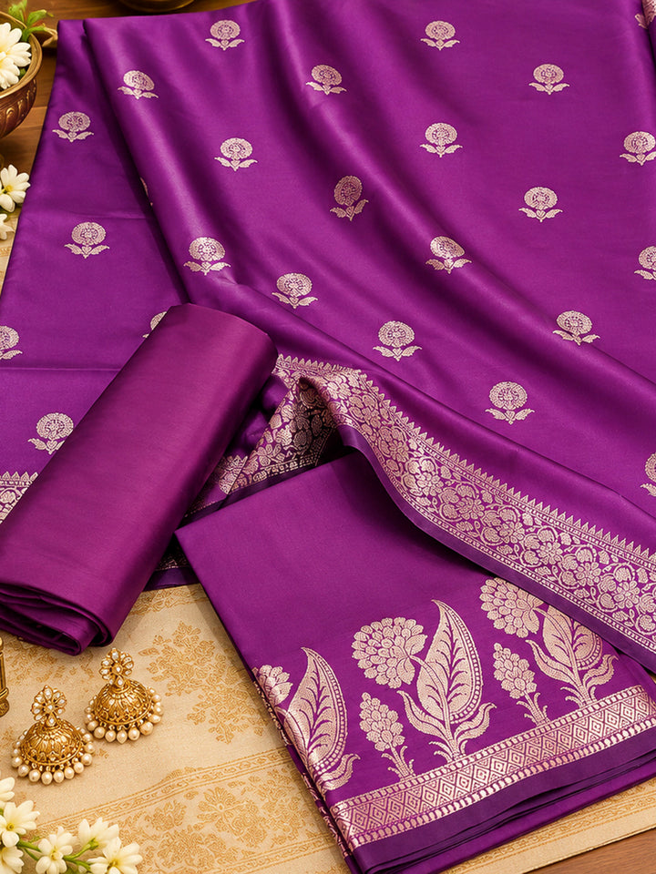 Purple Woven Design Art Silk Unstitched Dress Material