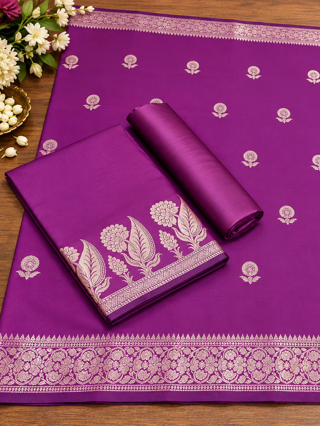 Purple Woven Design Art Silk Unstitched Dress Material