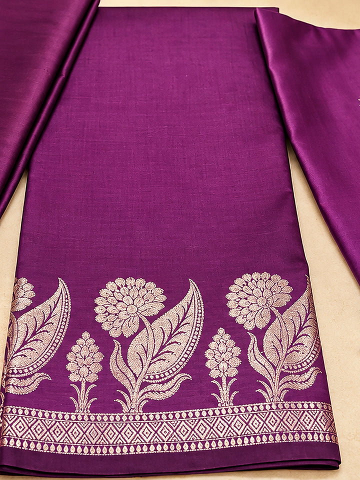Purple Woven Design Art Silk Unstitched Dress Material