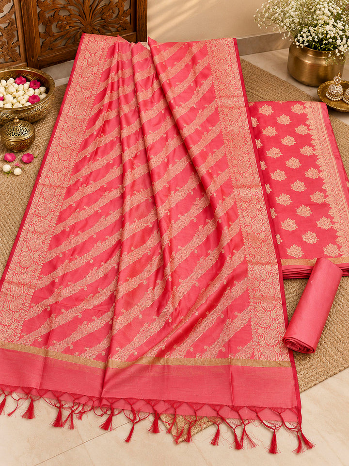 Gazari Woven Design Banarasi Chanderi Unstitched Dress Material