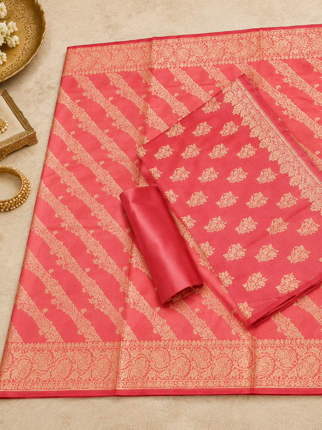 Gazari Woven Design Banarasi Chanderi Unstitched Dress Material