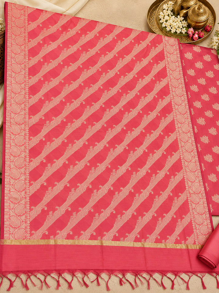 Gazari Woven Design Banarasi Chanderi Unstitched Dress Material
