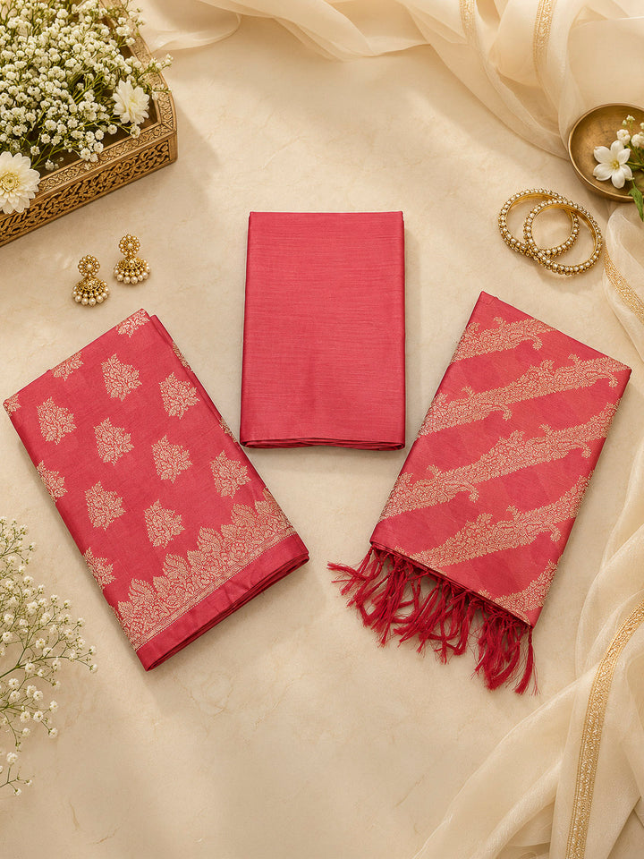 Gazari Woven Design Banarasi Chanderi Unstitched Dress Material