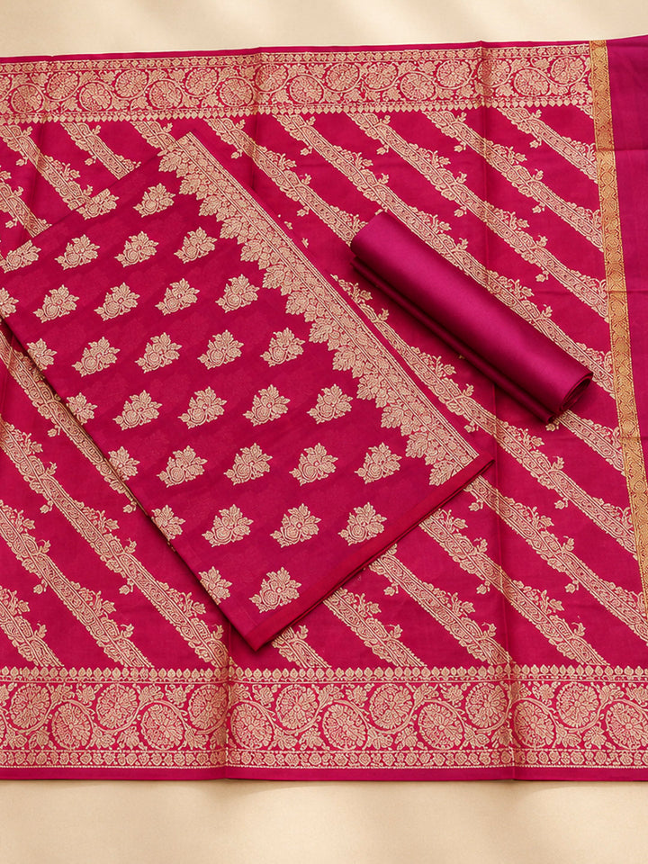 Magenta Woven Design Banarasi Chanderi Unstitched Dress Material