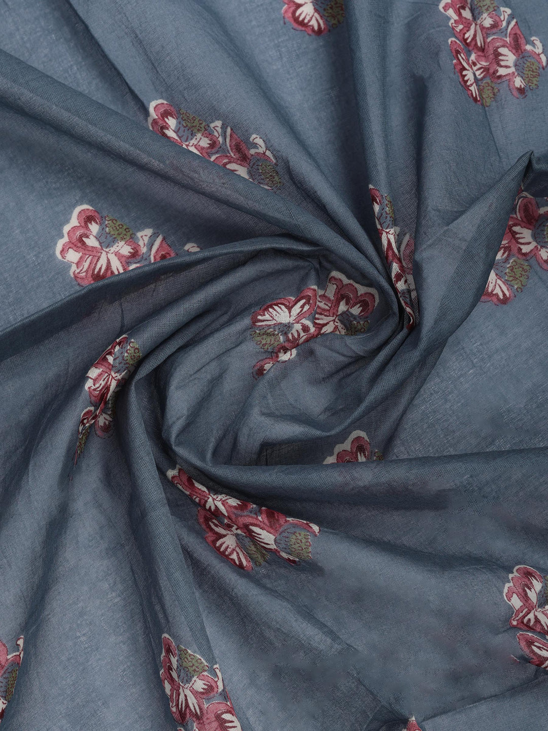 Grey Embroidered Cotton Blend Kurta With Pant &amp; Dupatta