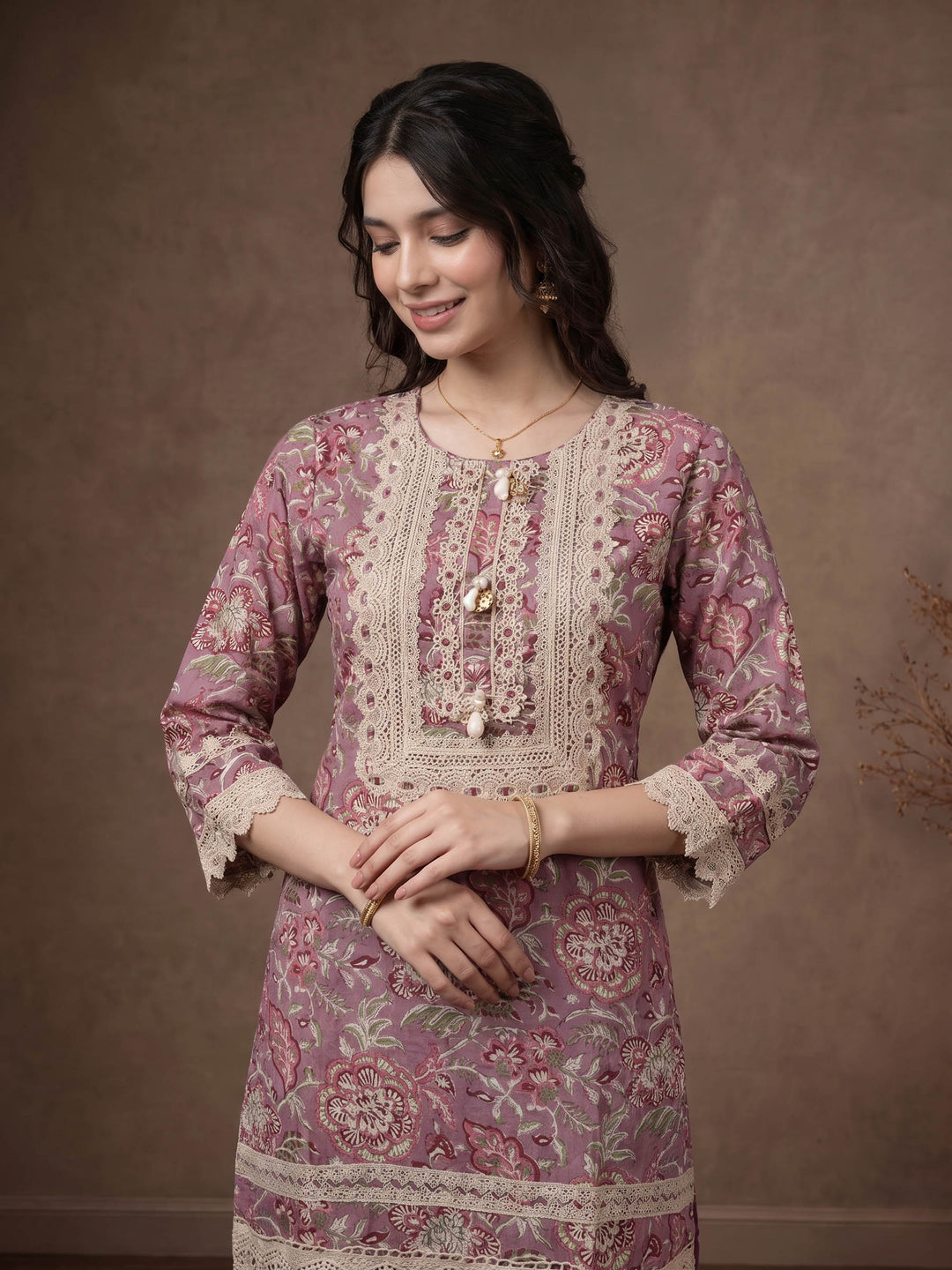 Levender Embroidered Cotton Blend Kurta With Pant &amp; Dupatta