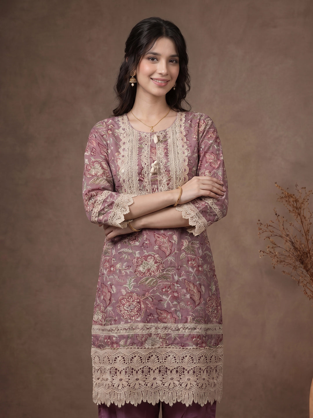 Levender Embroidered Cotton Blend Kurta With Pant &amp; Dupatta