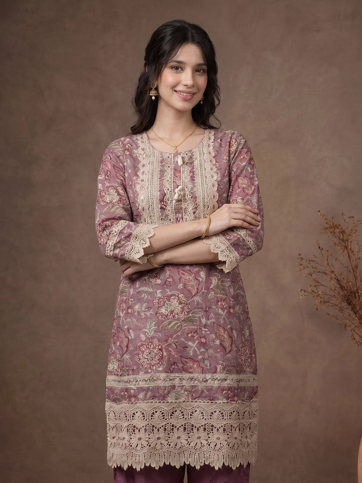 Levender Embroidered Cotton Blend Kurta With Pant &amp; Dupatta