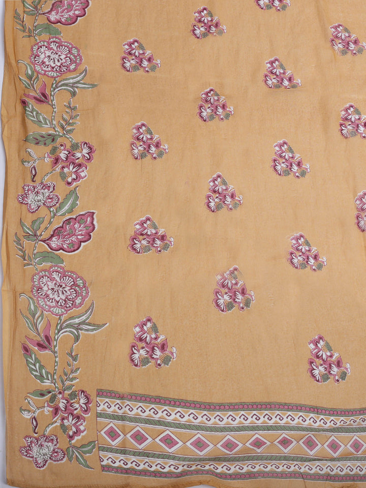 Mustard Embroidered Cotton Blend Kurta With Pant &amp; Dupatta