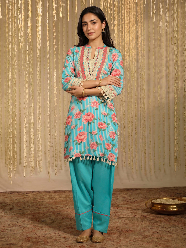 Firozee Lace-Work Cotton Blend Kurta Set