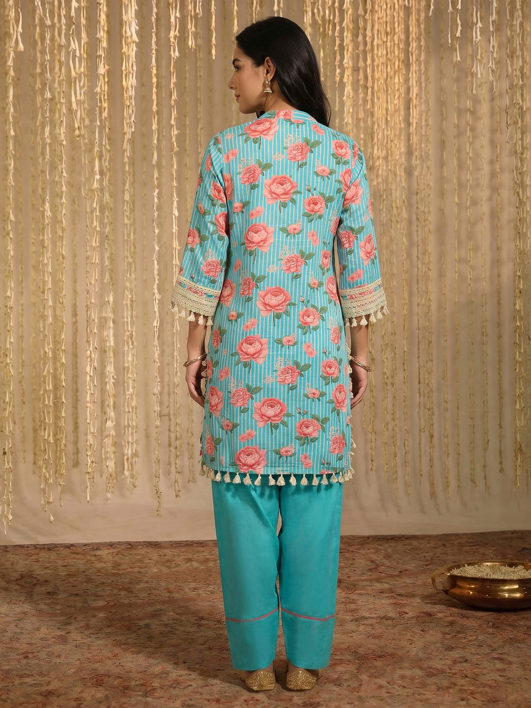 Firozee Lace-Work Cotton Blend Kurta Set
