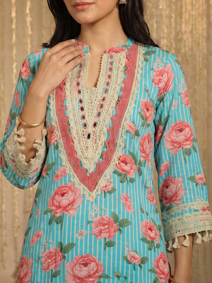 Firozee Lace-Work Cotton Blend Kurta Set