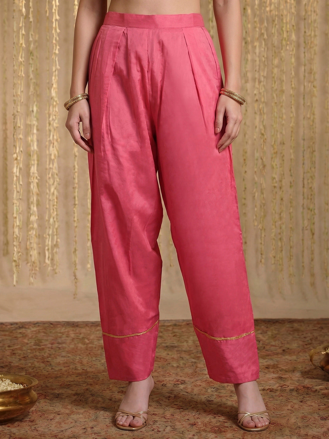 Pink Lace-Work Cotton Blend Kurta Set