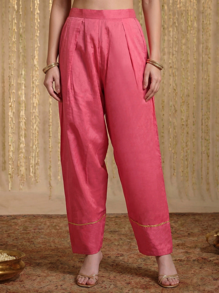 Pink Lace-Work Cotton Blend Kurta Set