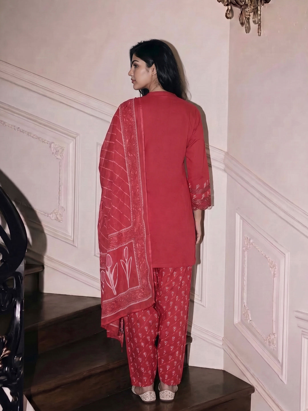 Hot Pink Embroidered Cotton Blend Kurta With Pant &amp; Dupatta
