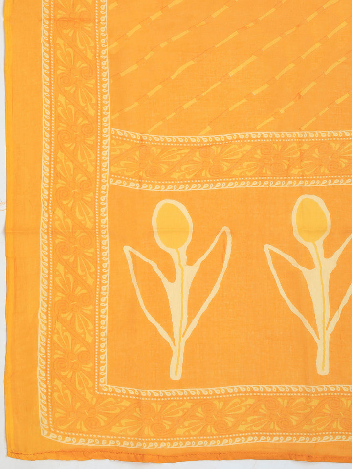 Mustard Embroidered Cotton Blend Kurta With Pant &amp; Dupatta