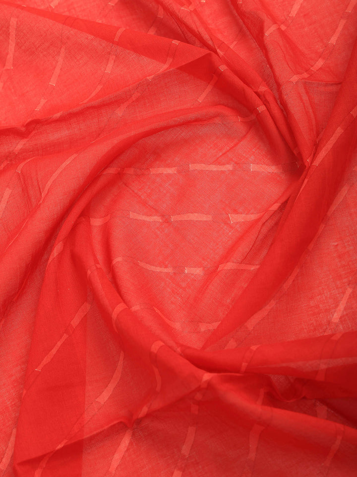 Red Embroidered Cotton Blend Kurta With Pant &amp; Dupatta