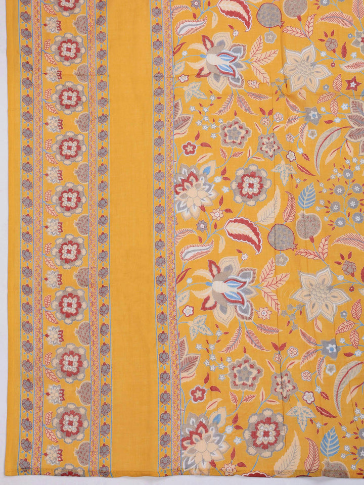 Yellow Lace Neck Cotton Blend Kurta With Pant &amp; Dupatta