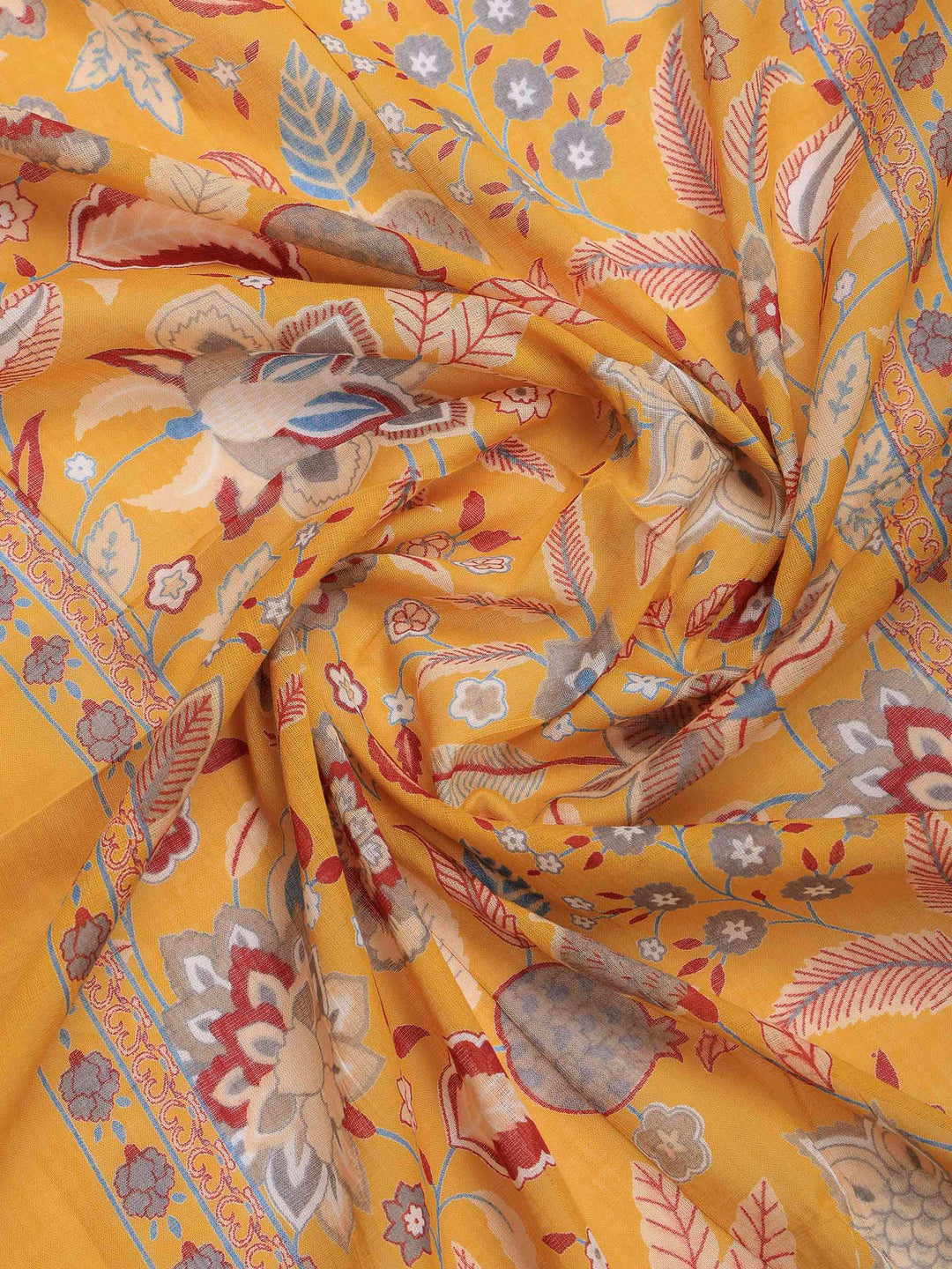 Yellow Lace Neck Cotton Blend Kurta With Pant &amp; Dupatta