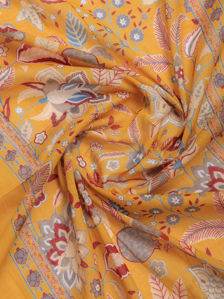 Yellow Lace Neck Cotton Blend Kurta With Pant &amp; Dupatta