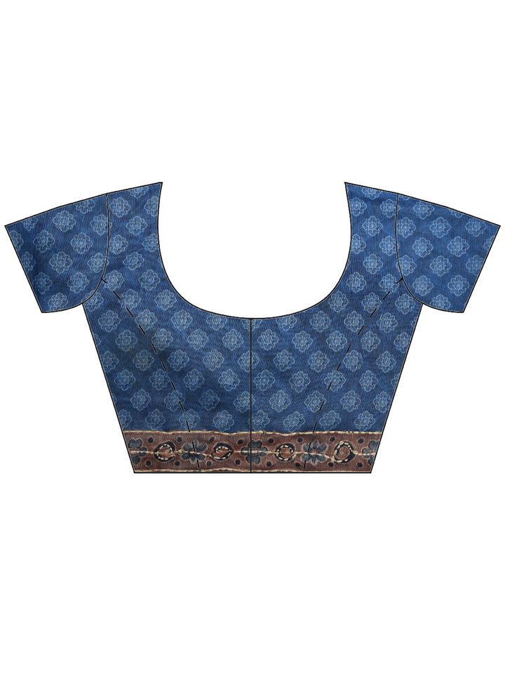 Blue Cotton Blend Printed Saree