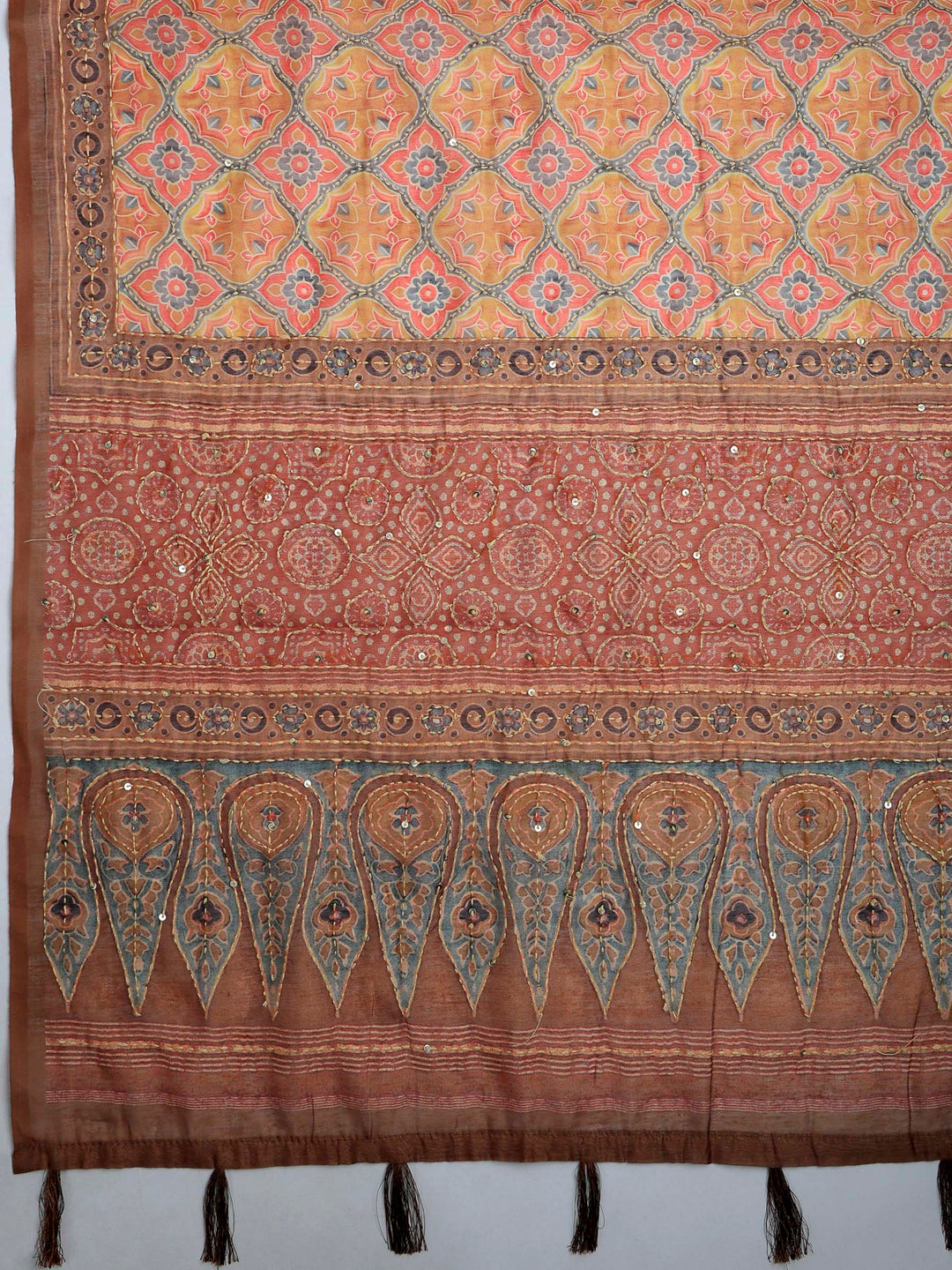 Mustard Cotton Blend Printed Saree