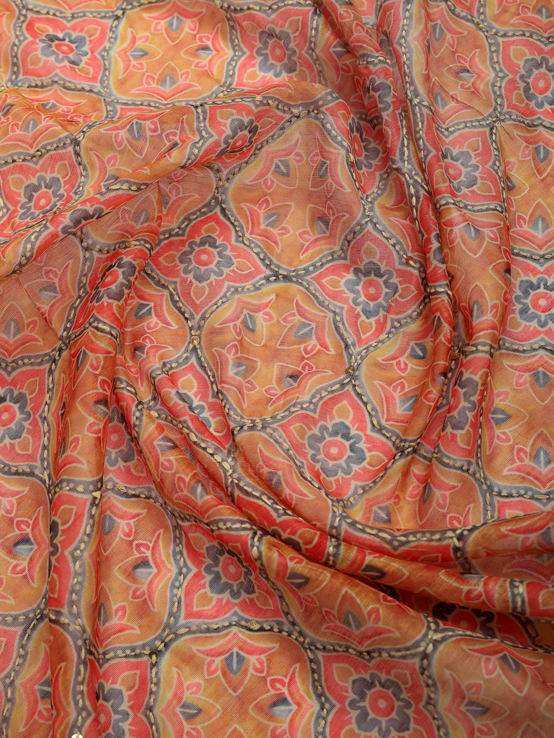 Mustard Cotton Blend Printed Saree