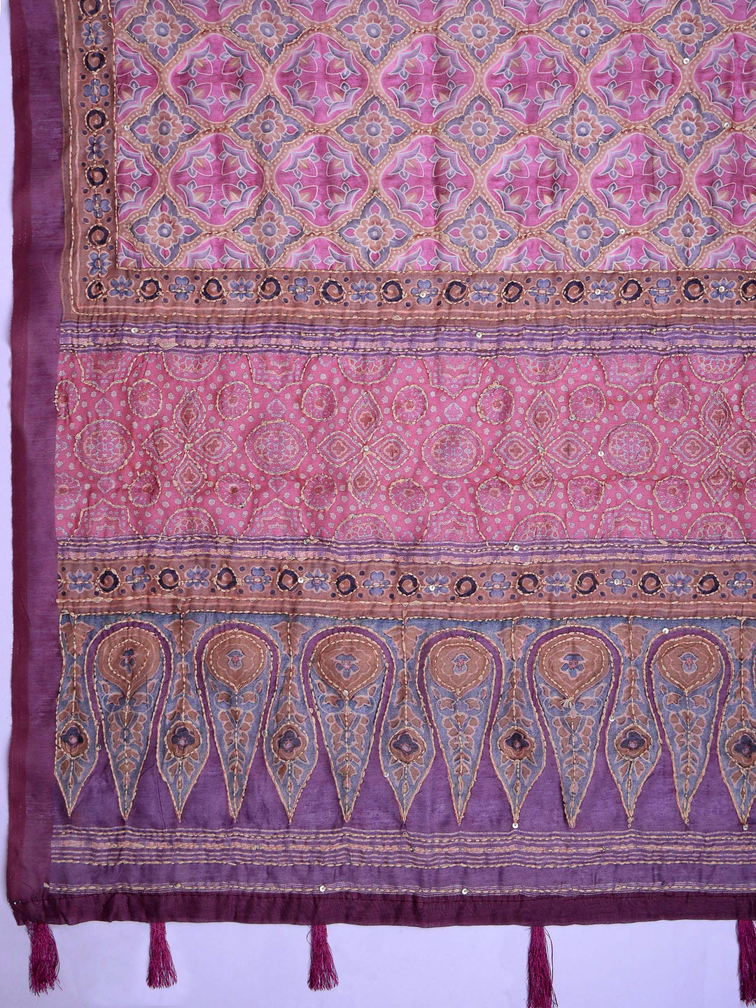 Pink Cotton Blend Printed Saree