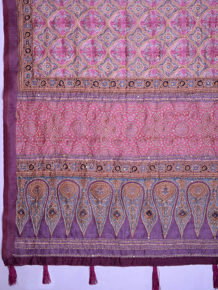 Pink Cotton Blend Printed Saree