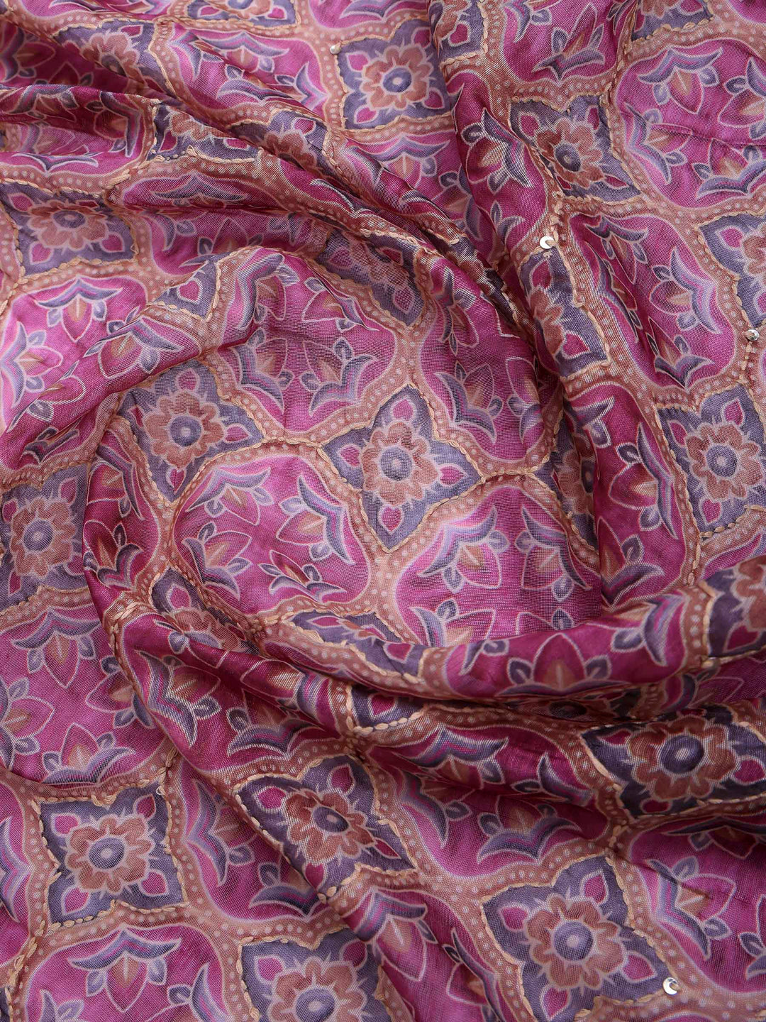 Pink Cotton Blend Printed Saree