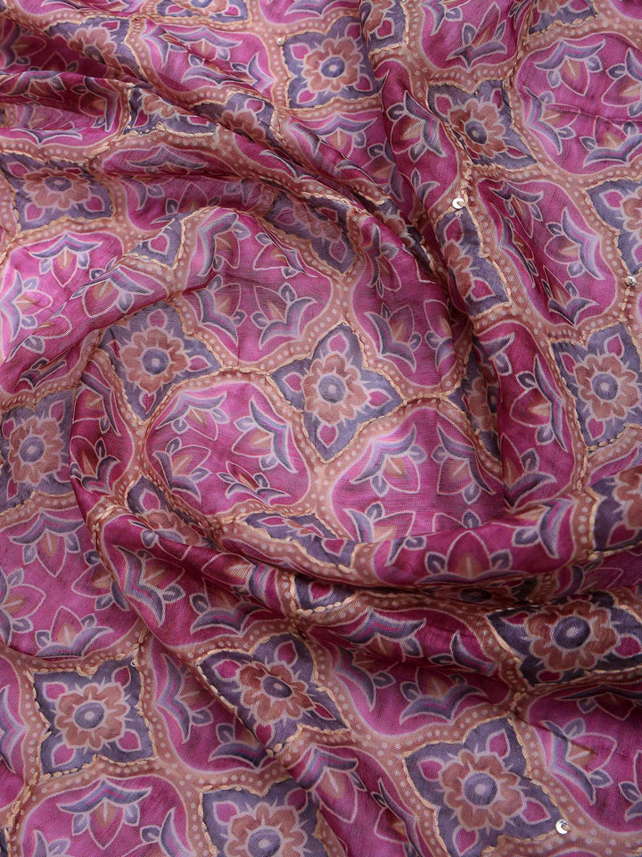 Pink Cotton Blend Printed Saree