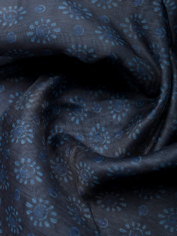 Blue Cotton Blend Printed Saree