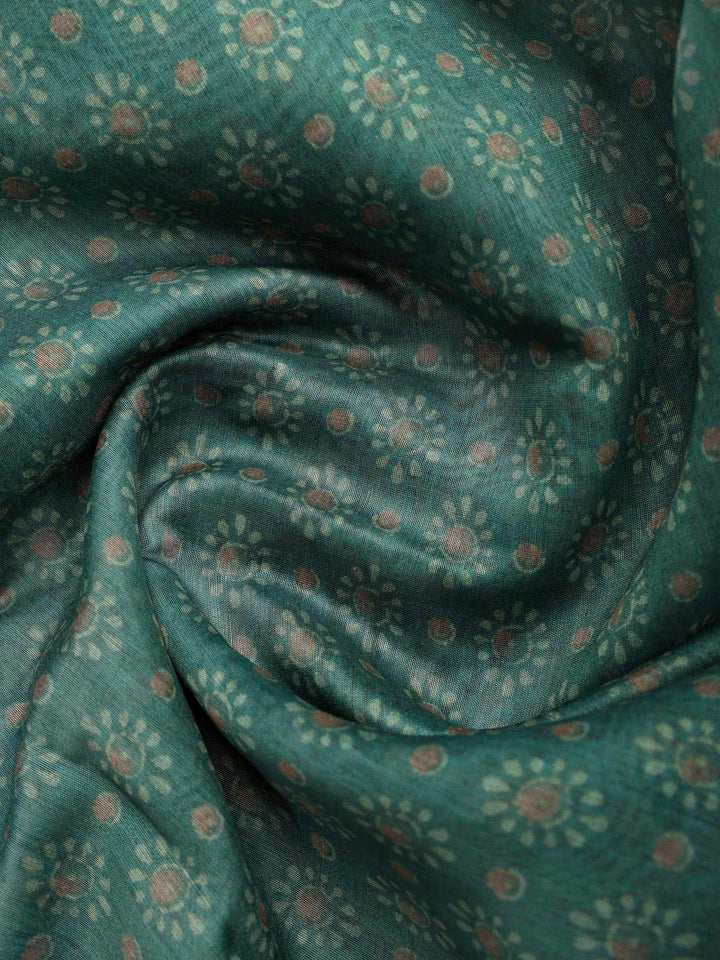 Green Cotton Blend Printed Saree