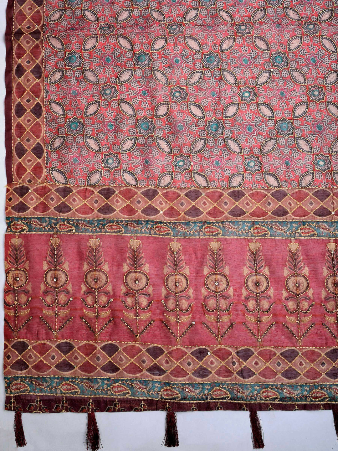Maroon Cotton Blend Printed Saree