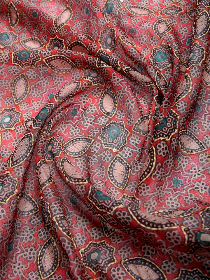 Maroon Cotton Blend Printed Saree