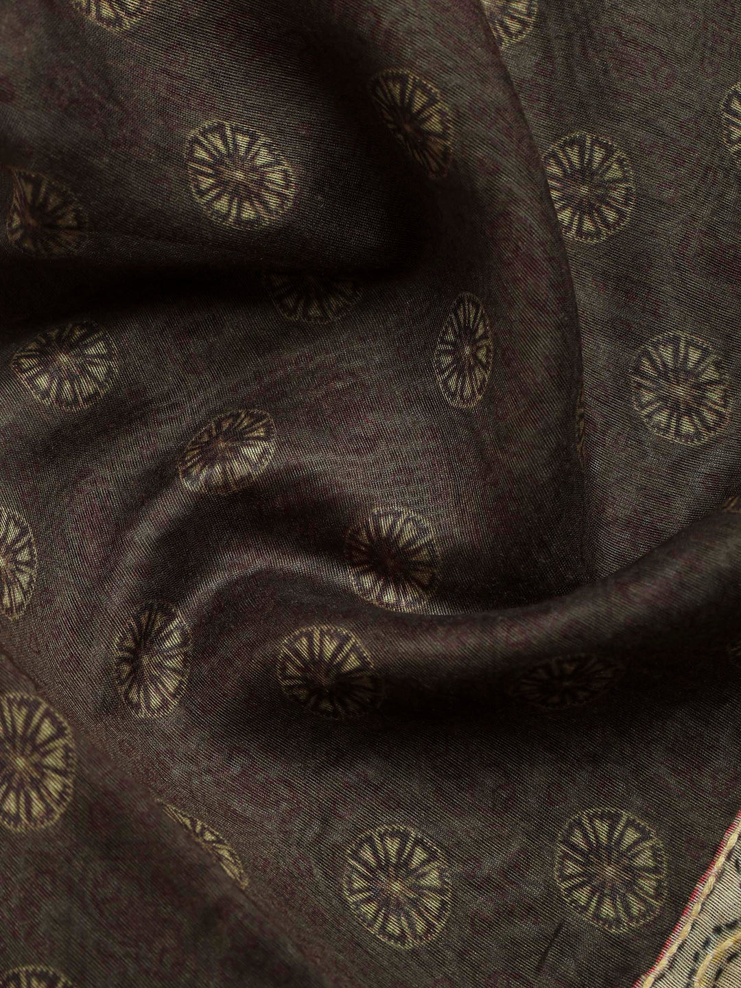 Brown Cotton Blend Printed Saree