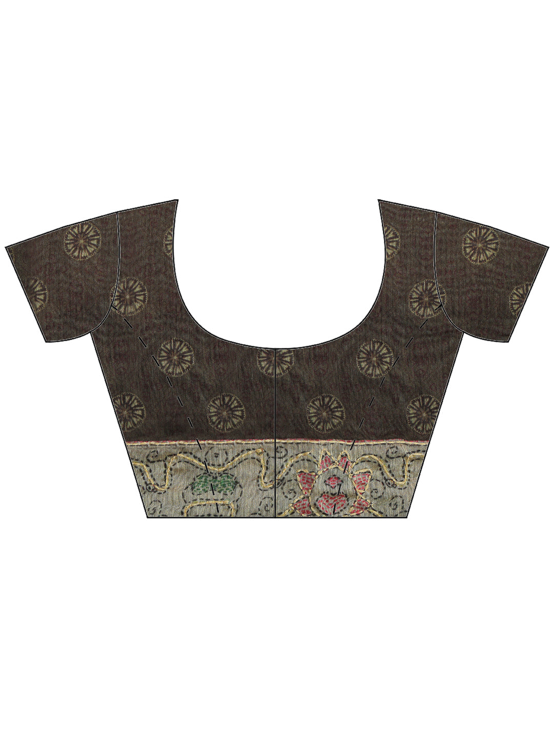 Brown Cotton Blend Printed Saree