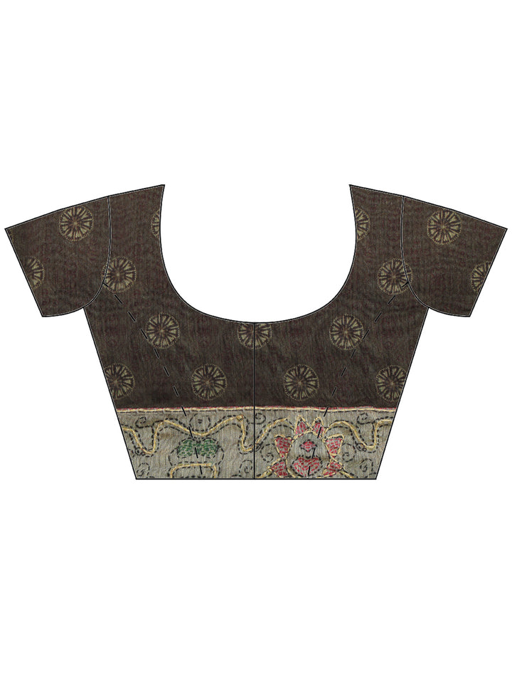 Brown Cotton Blend Printed Saree
