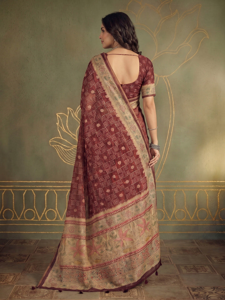 Maroon Cotton Blend Printed Saree