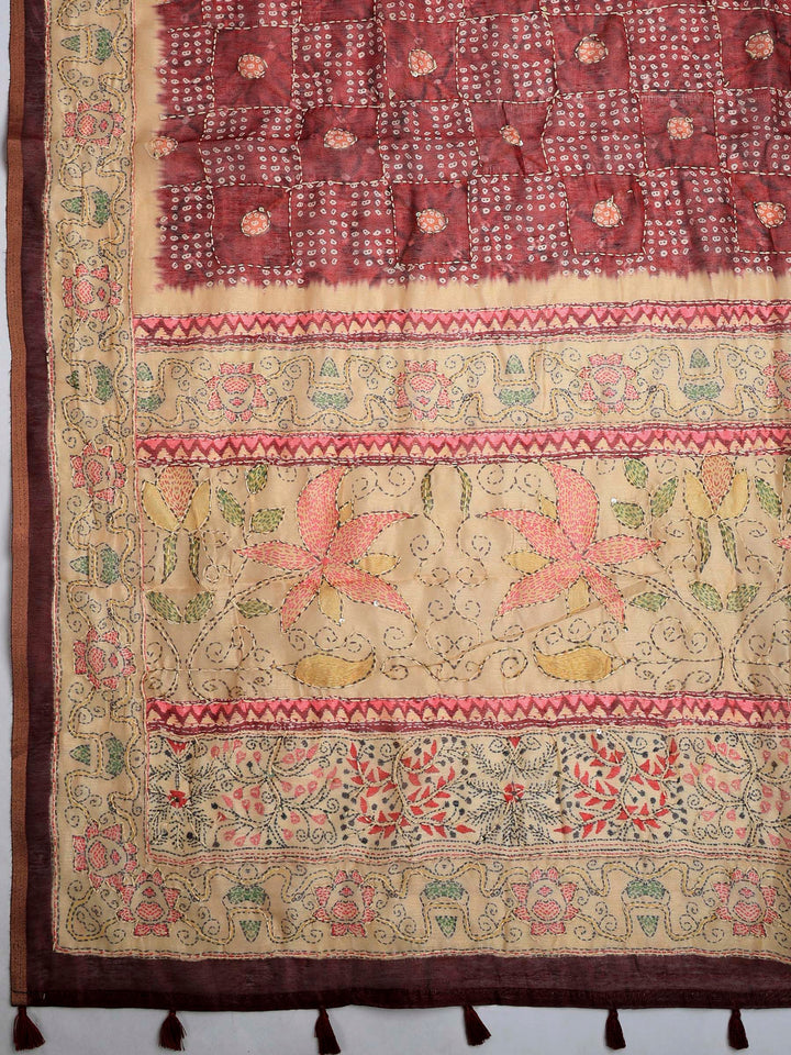 Maroon Cotton Blend Printed Saree