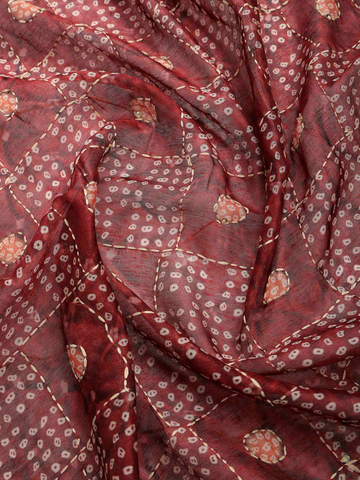 Maroon Cotton Blend Printed Saree