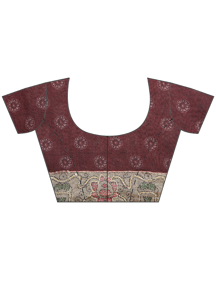 Maroon Cotton Blend Printed Saree