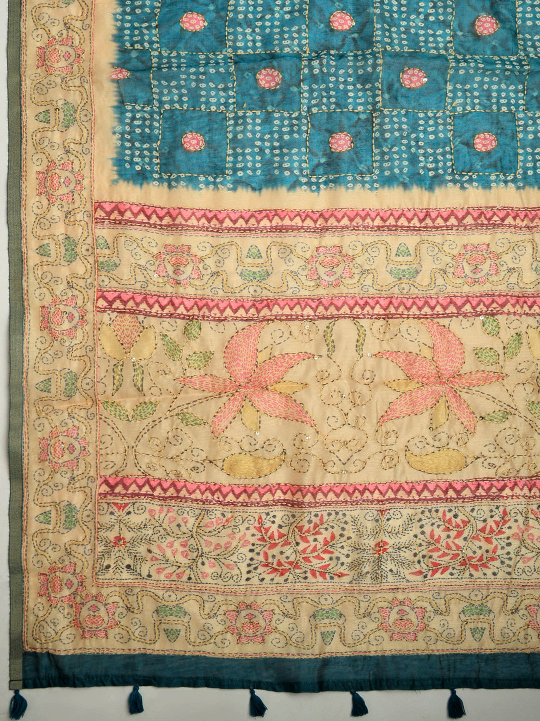 Peacock Blue Cotton Blend Printed Saree
