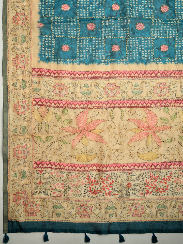 Peacock Blue Cotton Blend Printed Saree
