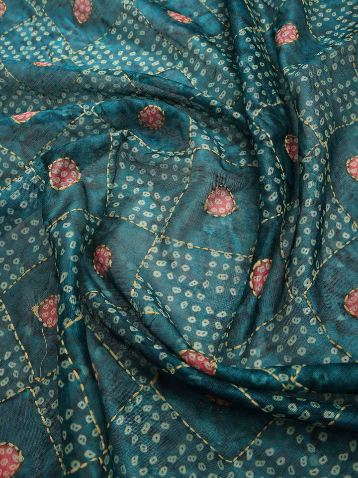 Peacock Blue Cotton Blend Printed Saree