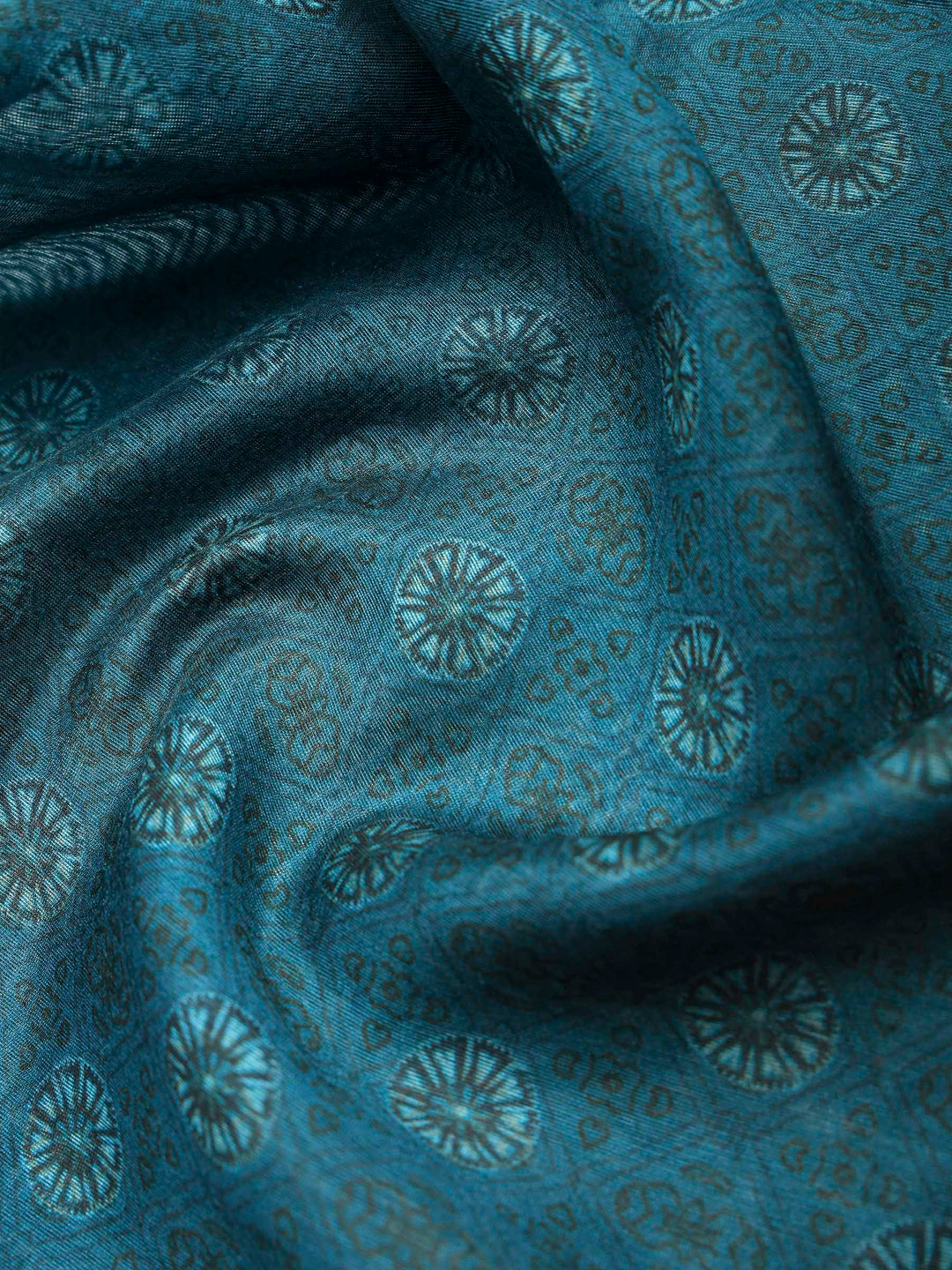 Peacock Blue Cotton Blend Printed Saree