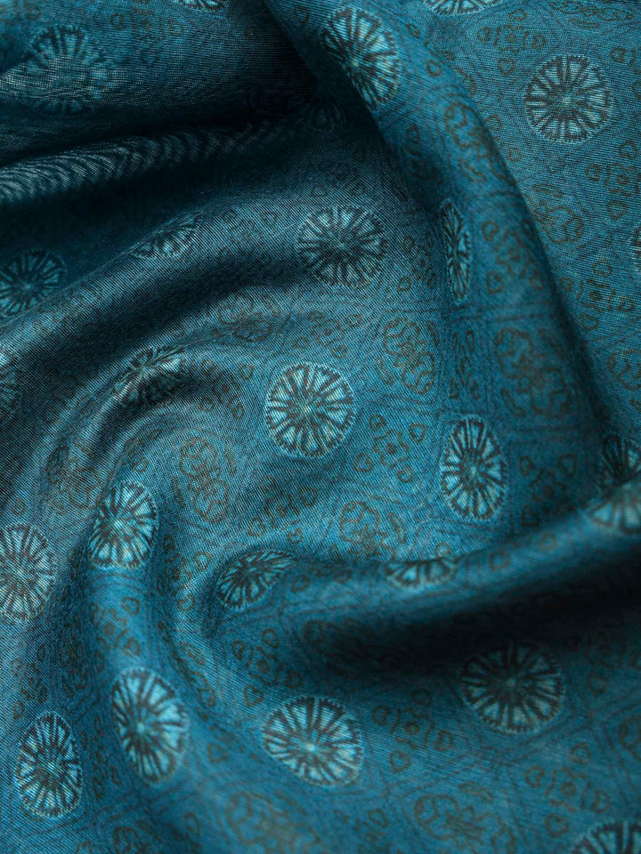 Peacock Blue Cotton Blend Printed Saree