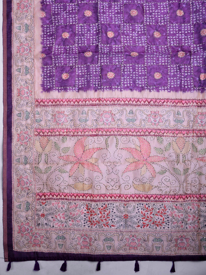 Purple Cotton Blend Printed Saree