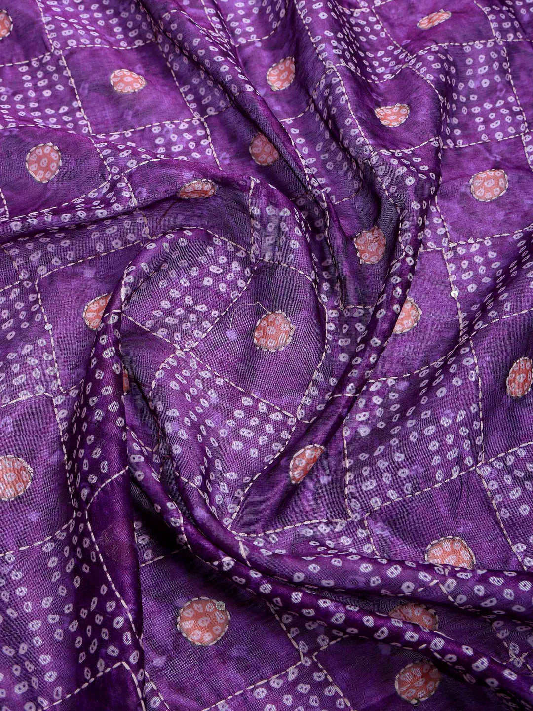Purple Cotton Blend Printed Saree