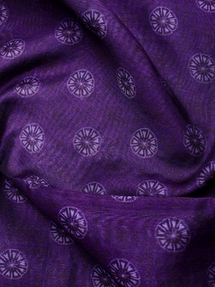 Purple Cotton Blend Printed Saree